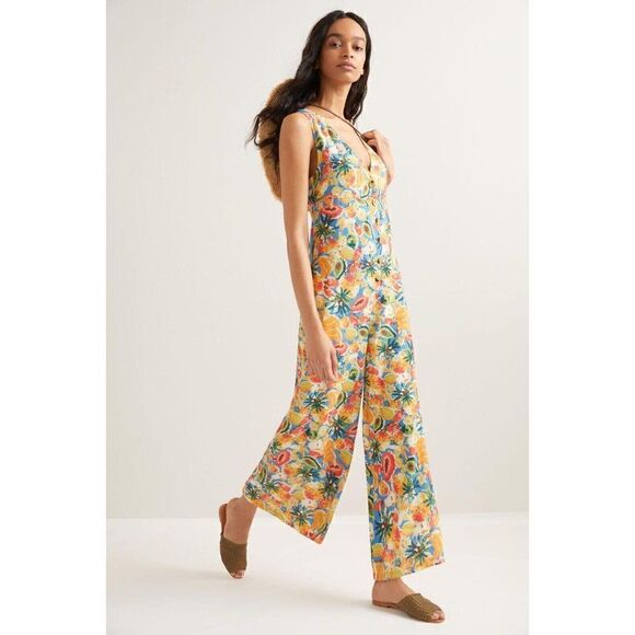 NWT ANTHROPOLOGIE X FARM RIO Sz M FRUIT MEDLEY JUMPSUIT PRINTED ONE PIECE - Picture 1 of 3
